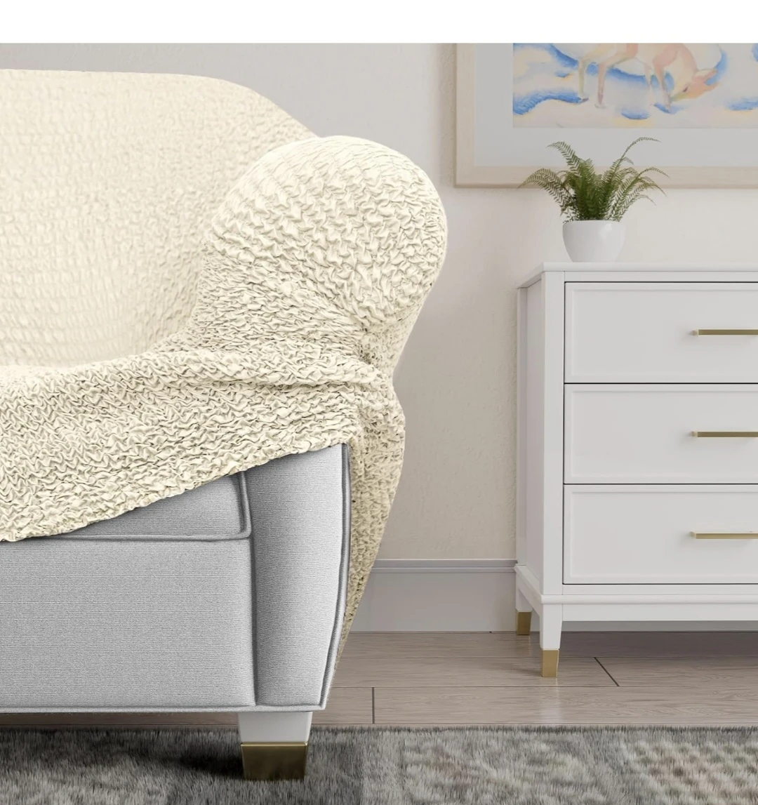 Cream Textured Ottoman Slipcover