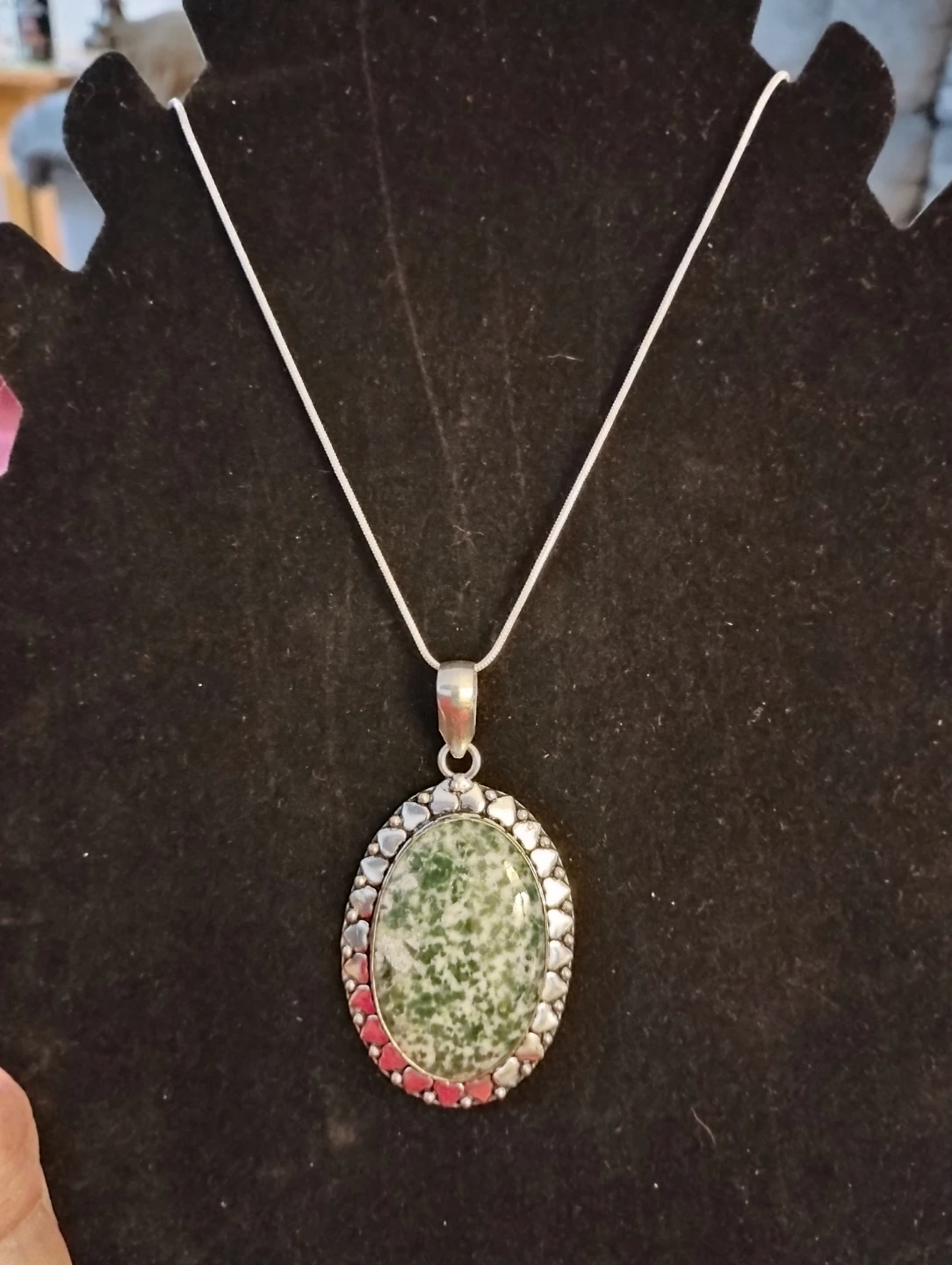 Sterling Silver Green Moss Agate Necklace