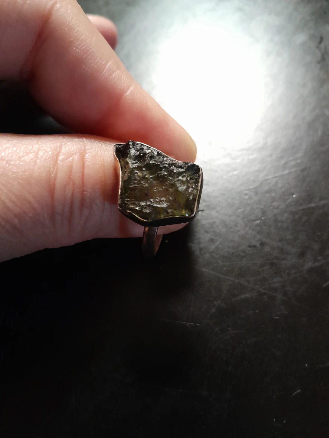 Raw Moldavite Sterling Silver Ring