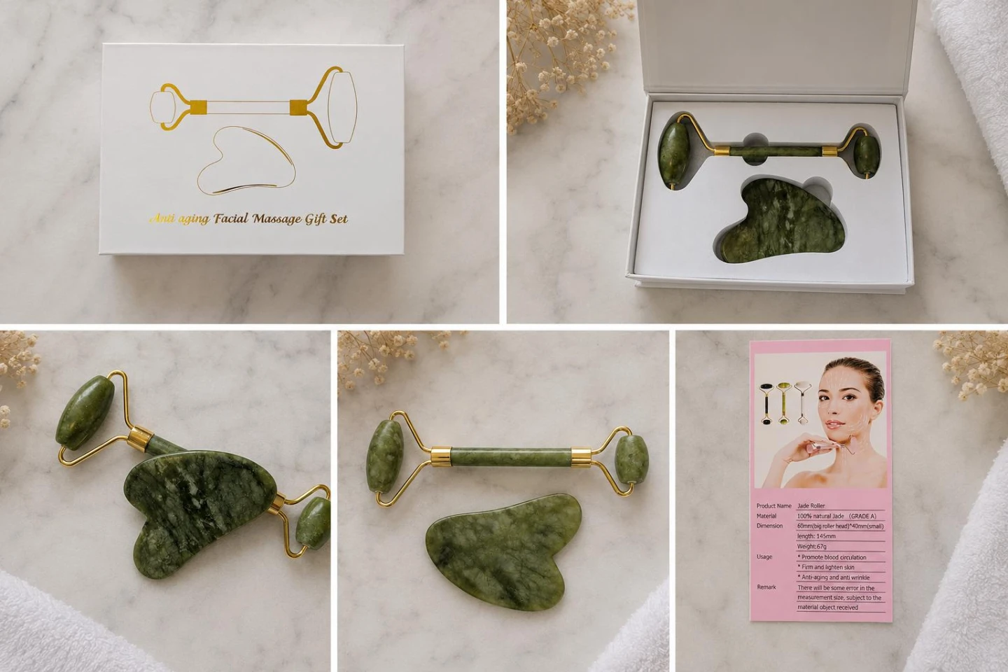 Jade Facial Roller & Gua Sha Set - Brand new