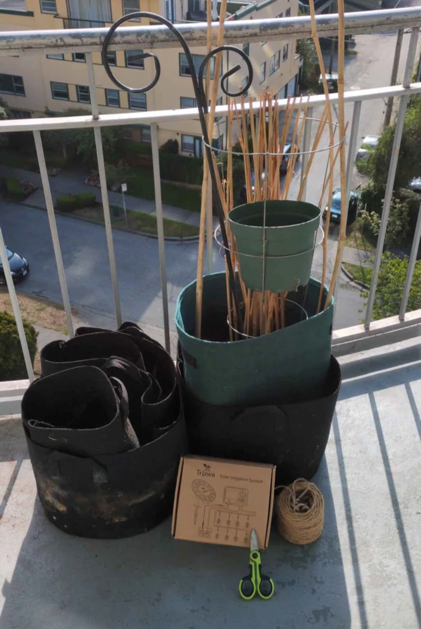 Grow bags and watering timer