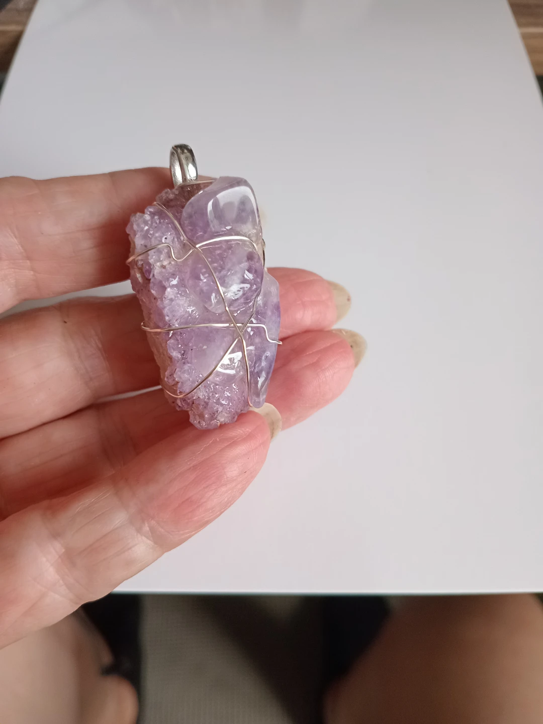 Wire-Wrapped Amethyst Crystal Pendant - photo 3