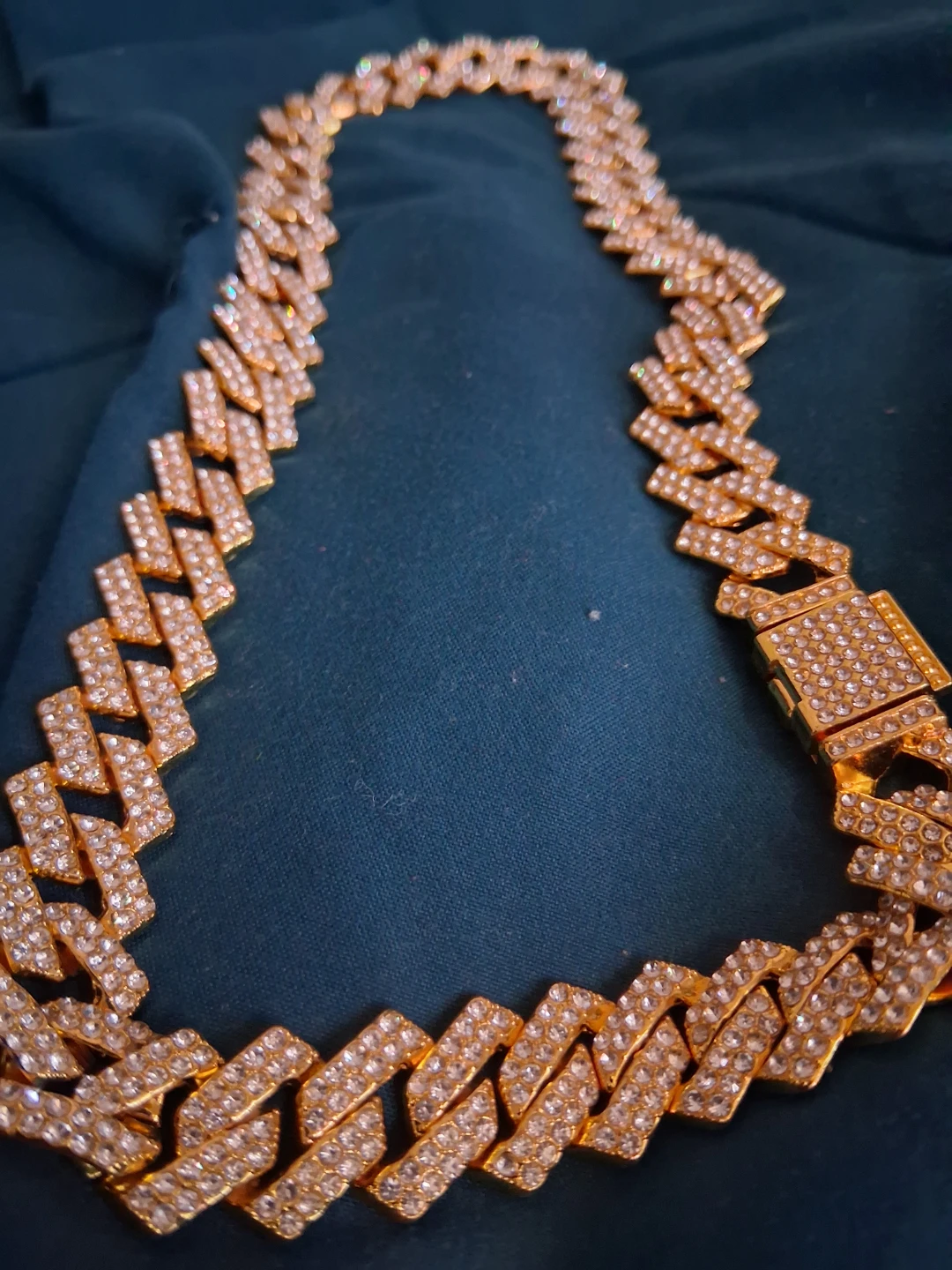 Gold Cuban Link Chain with Rhinestones - photo 3