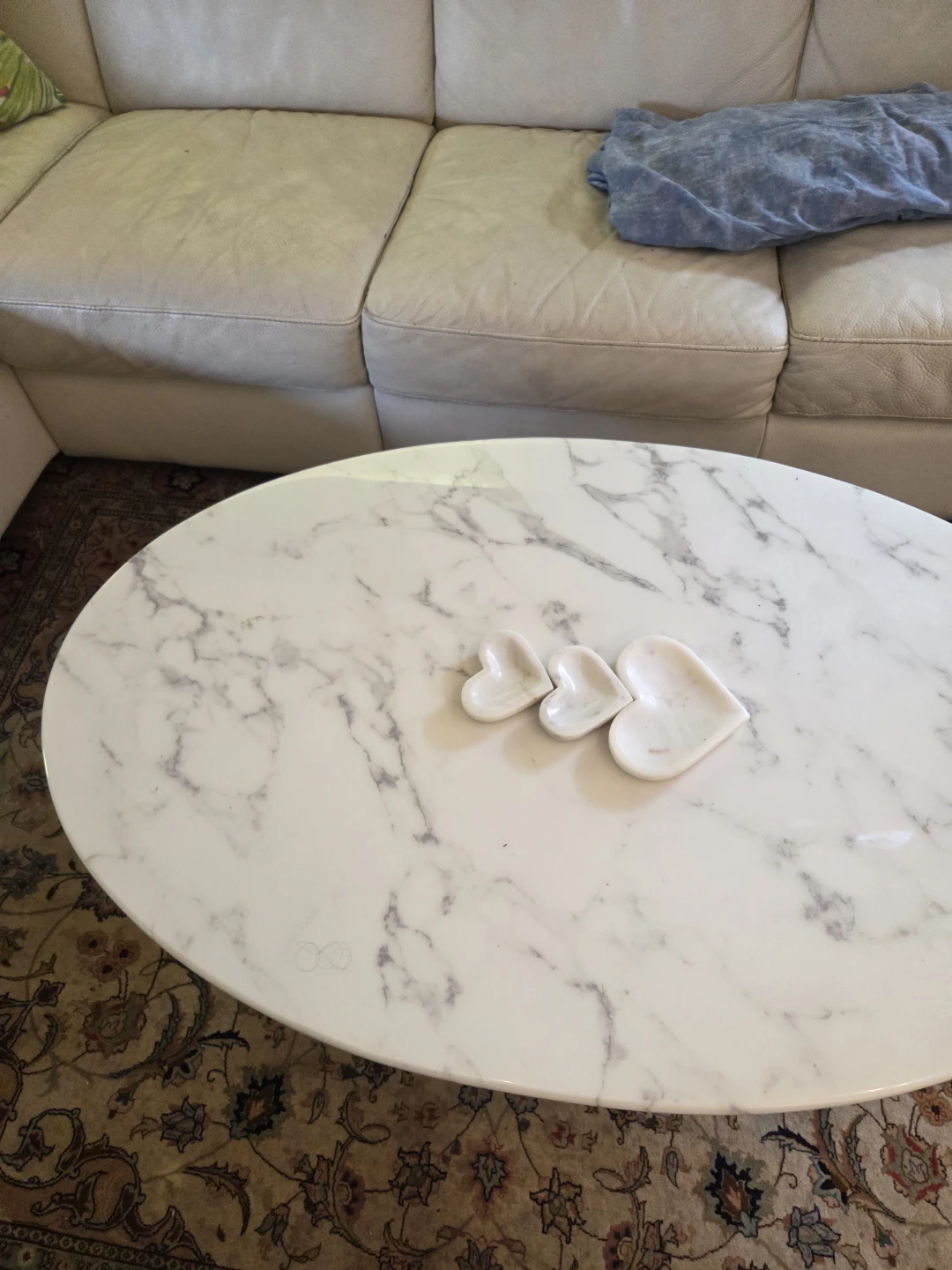 Marble top coffee table with rose gold base