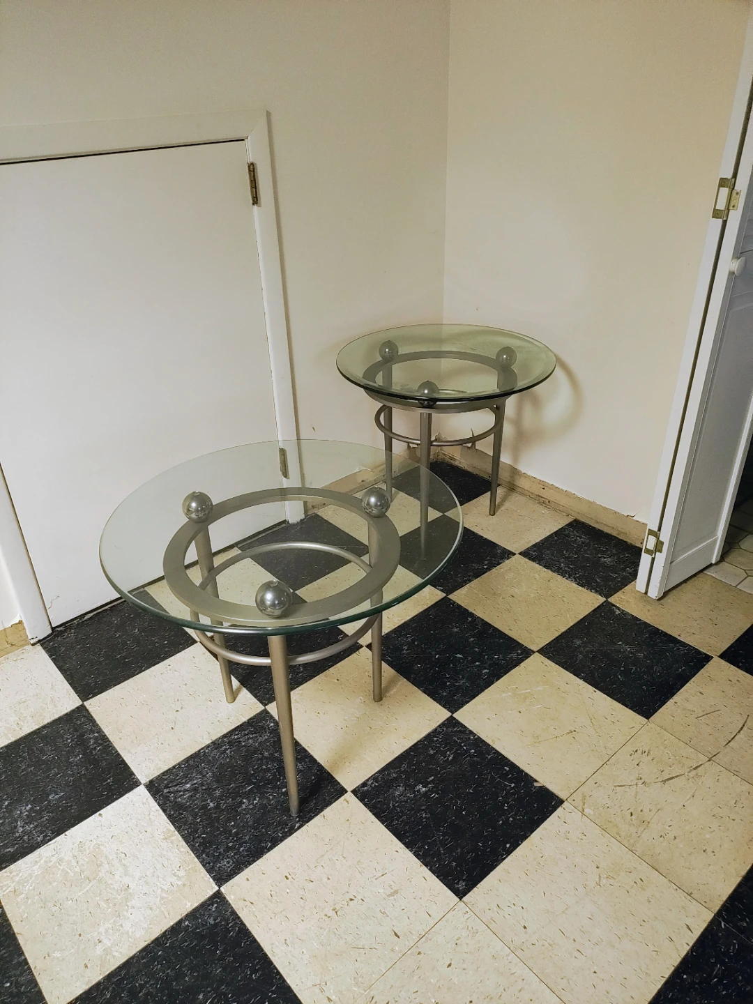 Contemporary Round Glass Accent Tables – Silver & Chrome (Pair) - photo 2