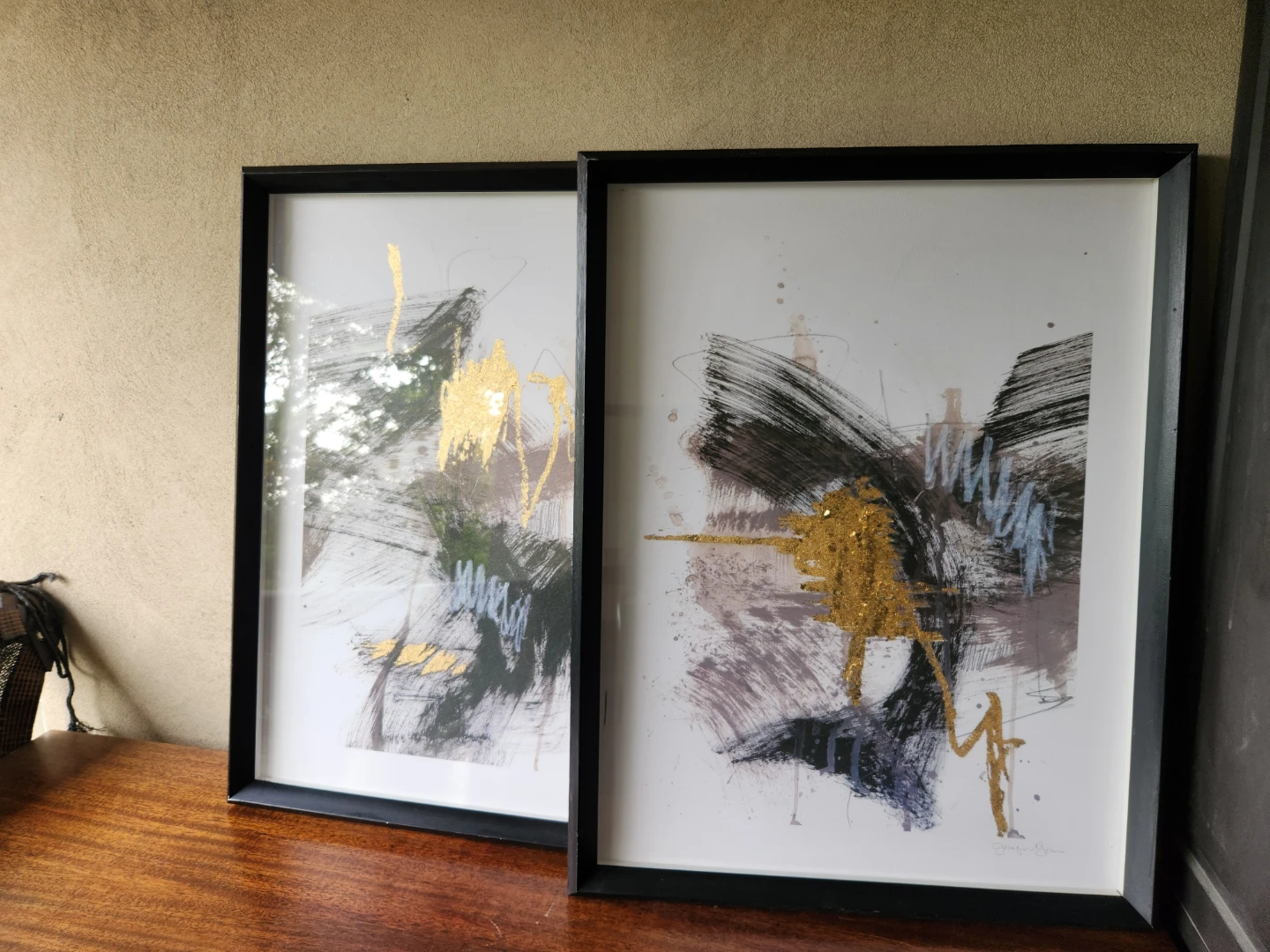 Set of 2 Abstract Framed Art Prints Gold Black Blue - photo 3
