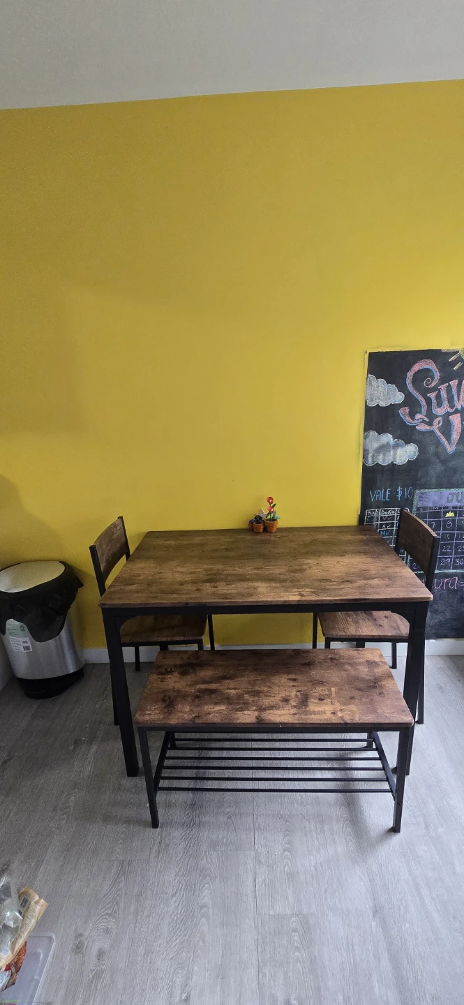 Wood and Metal Dining Set with Bench - photo 4