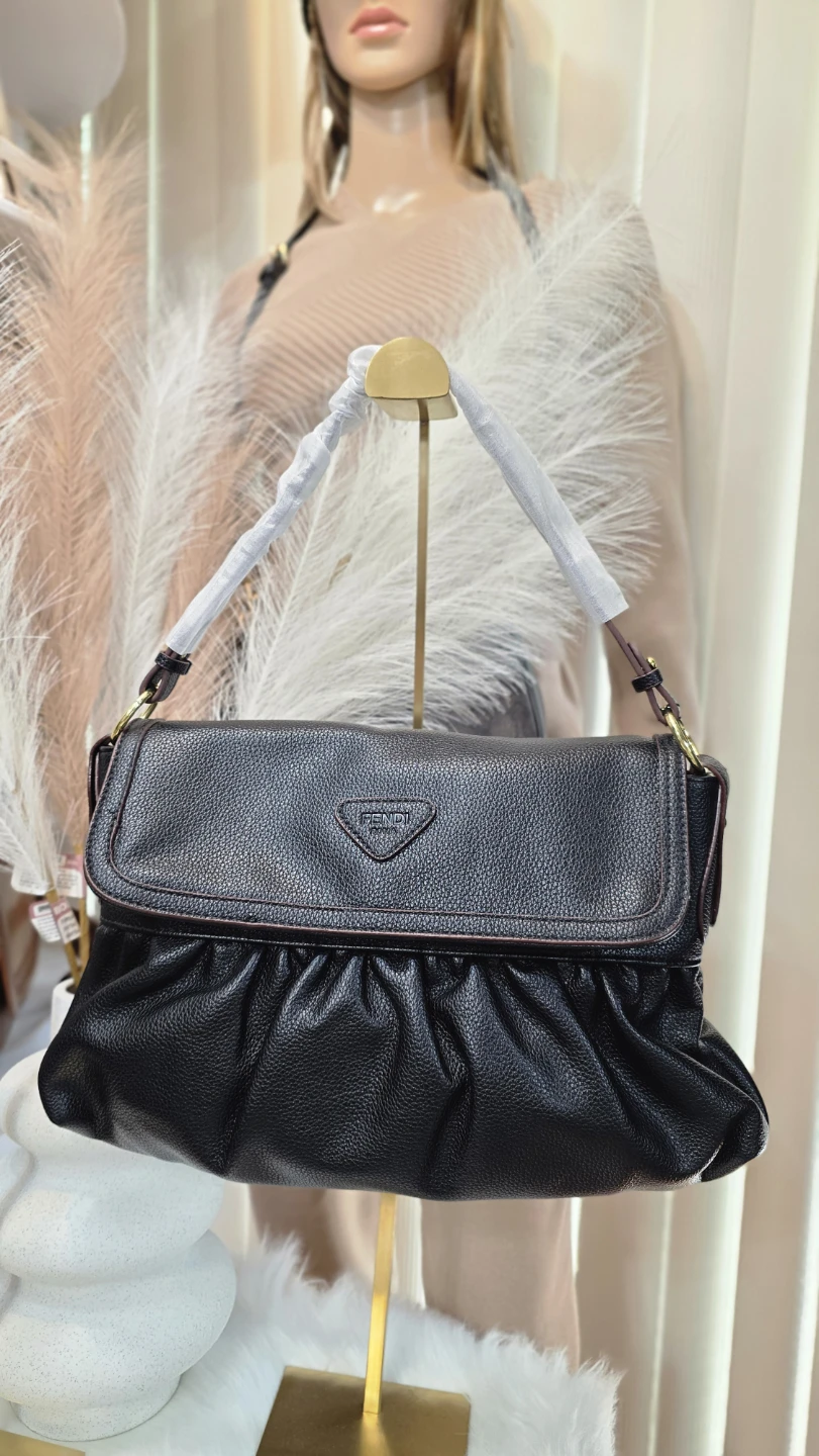 Fendi Black Leather Gathered Shoulder Bag