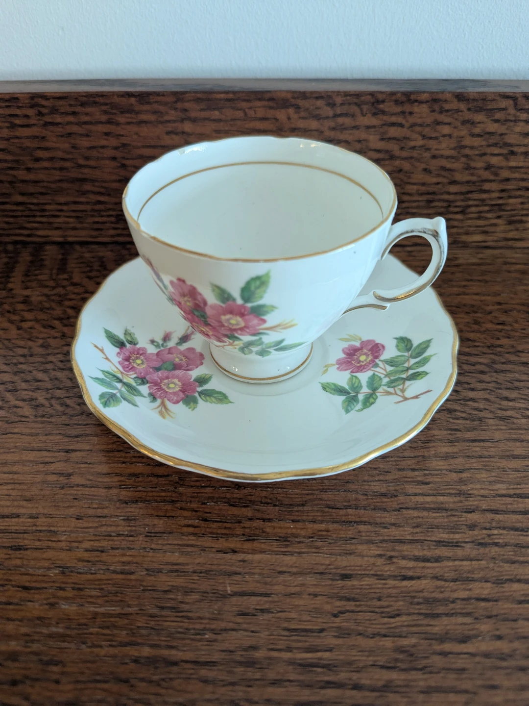 Royal Vale Bone China Pink Floral Teacup and Saucer Set