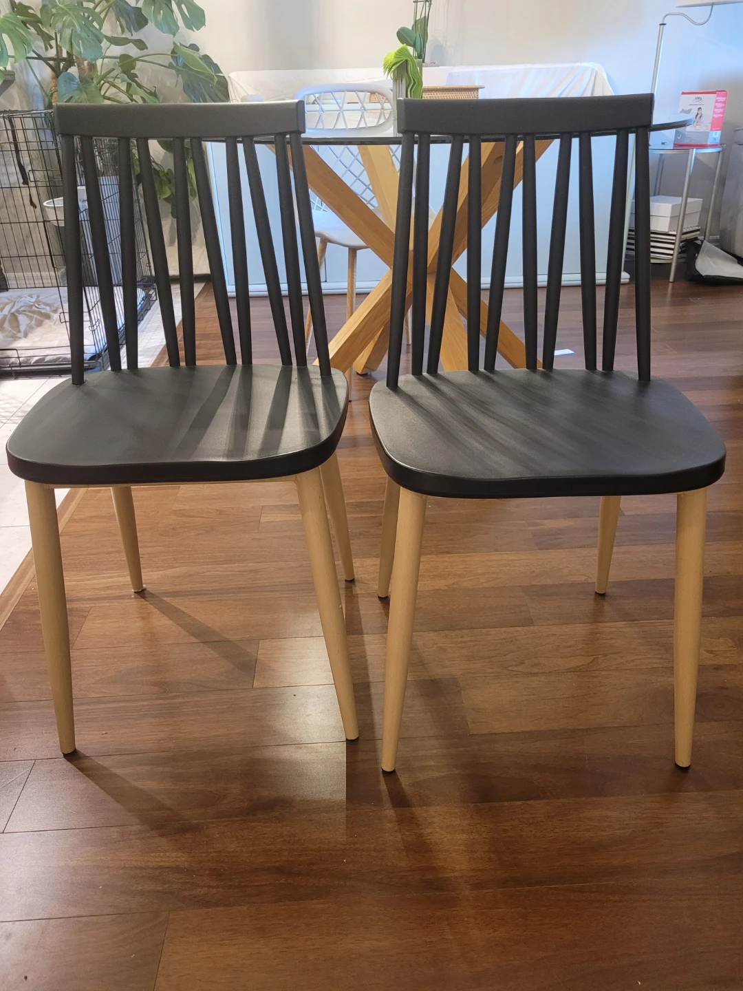 Set of 2 Black & Wood Dining Chairs