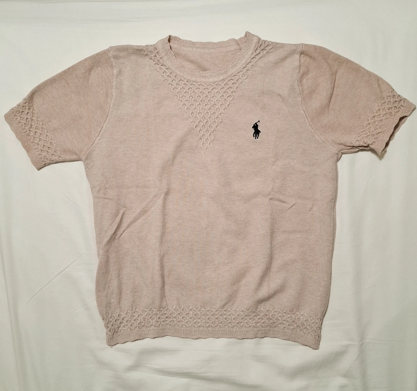 Beige Knit Short-Sleeve Top (Cropped Fit) - photo 2