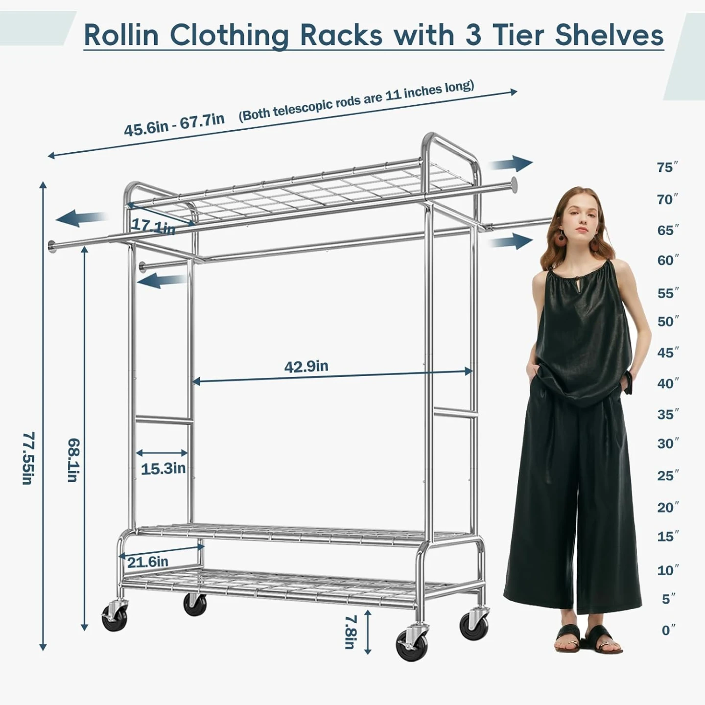 Clothing Rack Extendable, Double Rod - photo 5