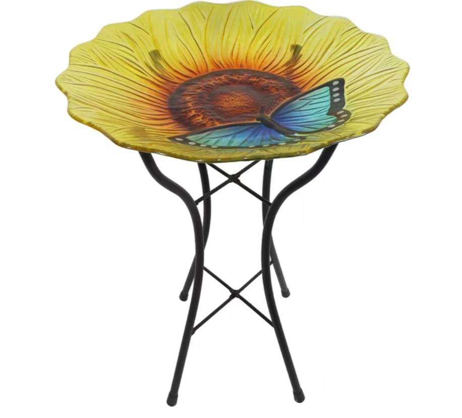 Brand New Glass Yellow Sunflower and Blue Bird Bath - photo 4