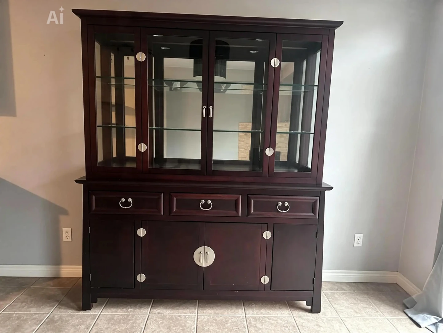 Dark Wood China Cabinet with Glass Doors - photo 4