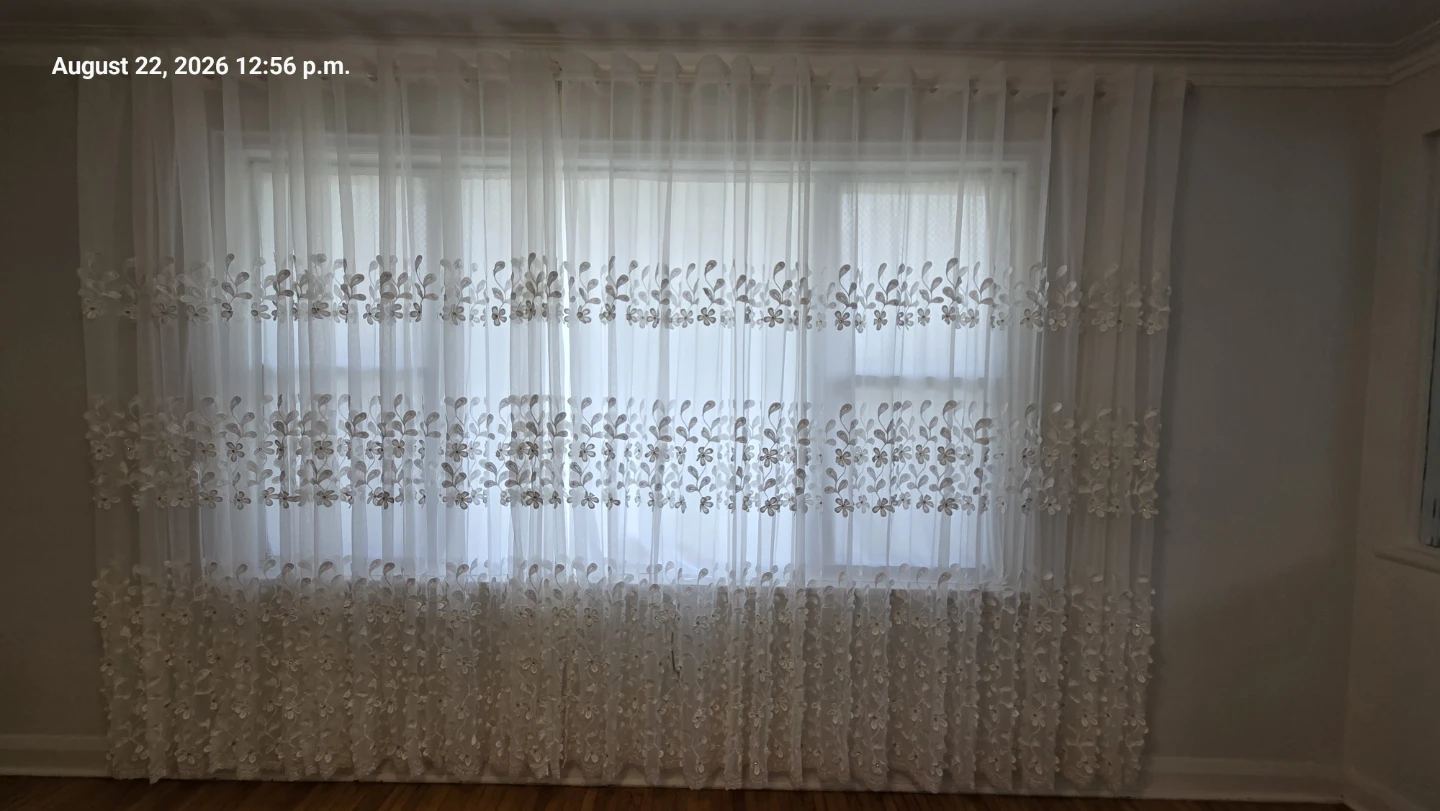 White floral curtains