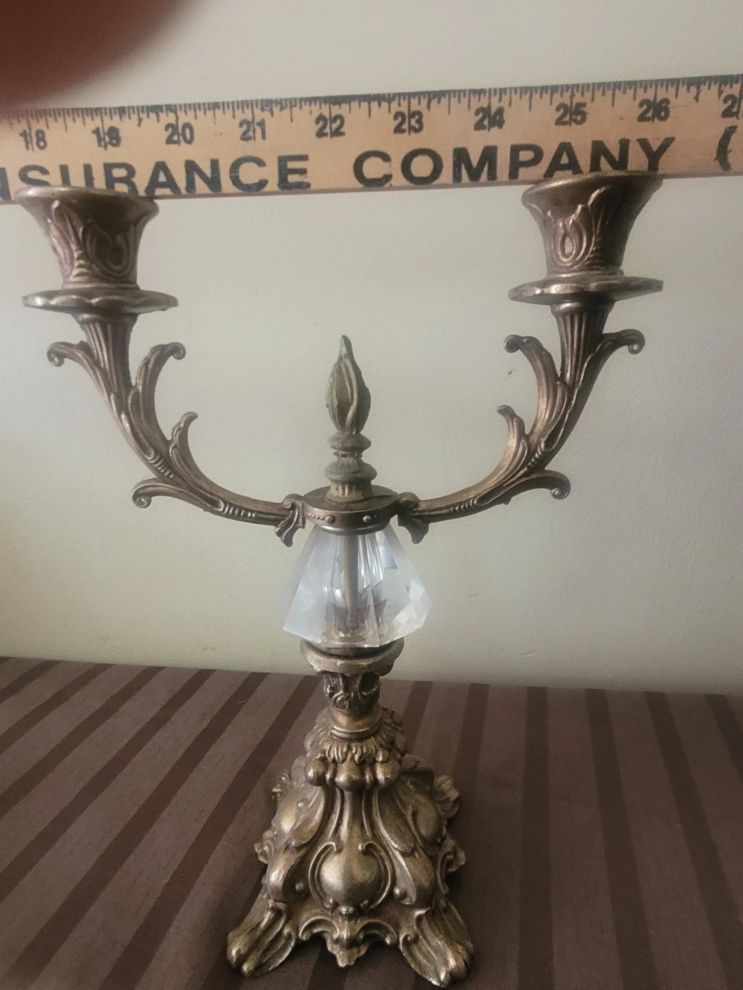 Brass Candelabra with Crystal Accent - photo 3