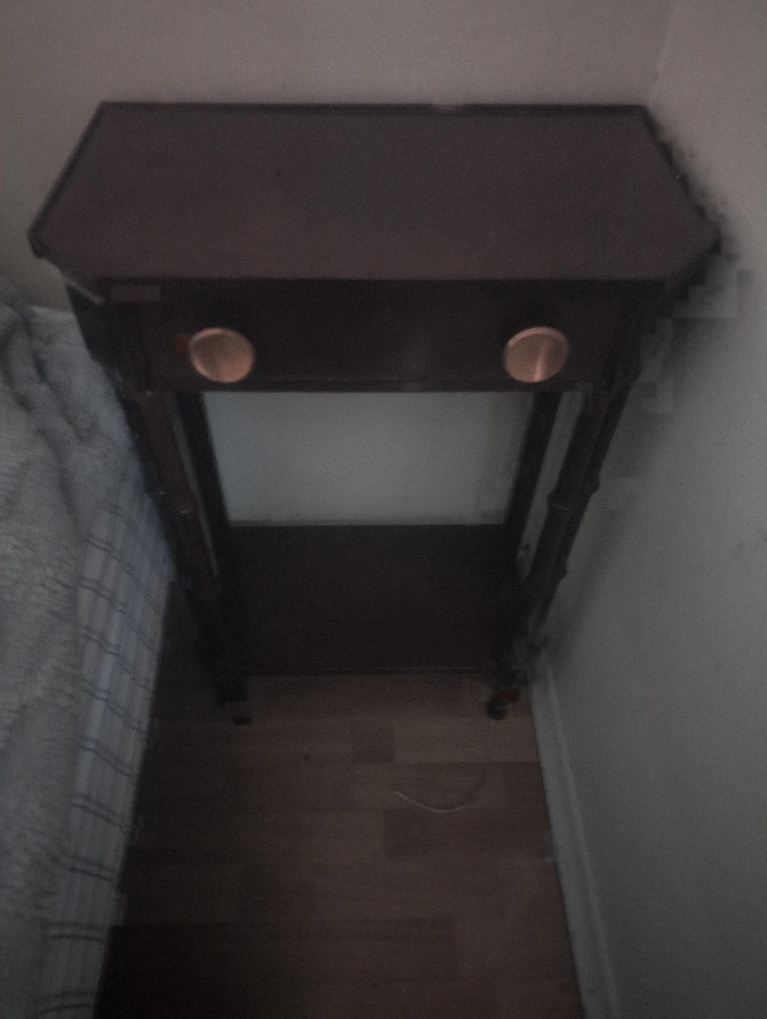 Vintage style dark wood side table with drawer