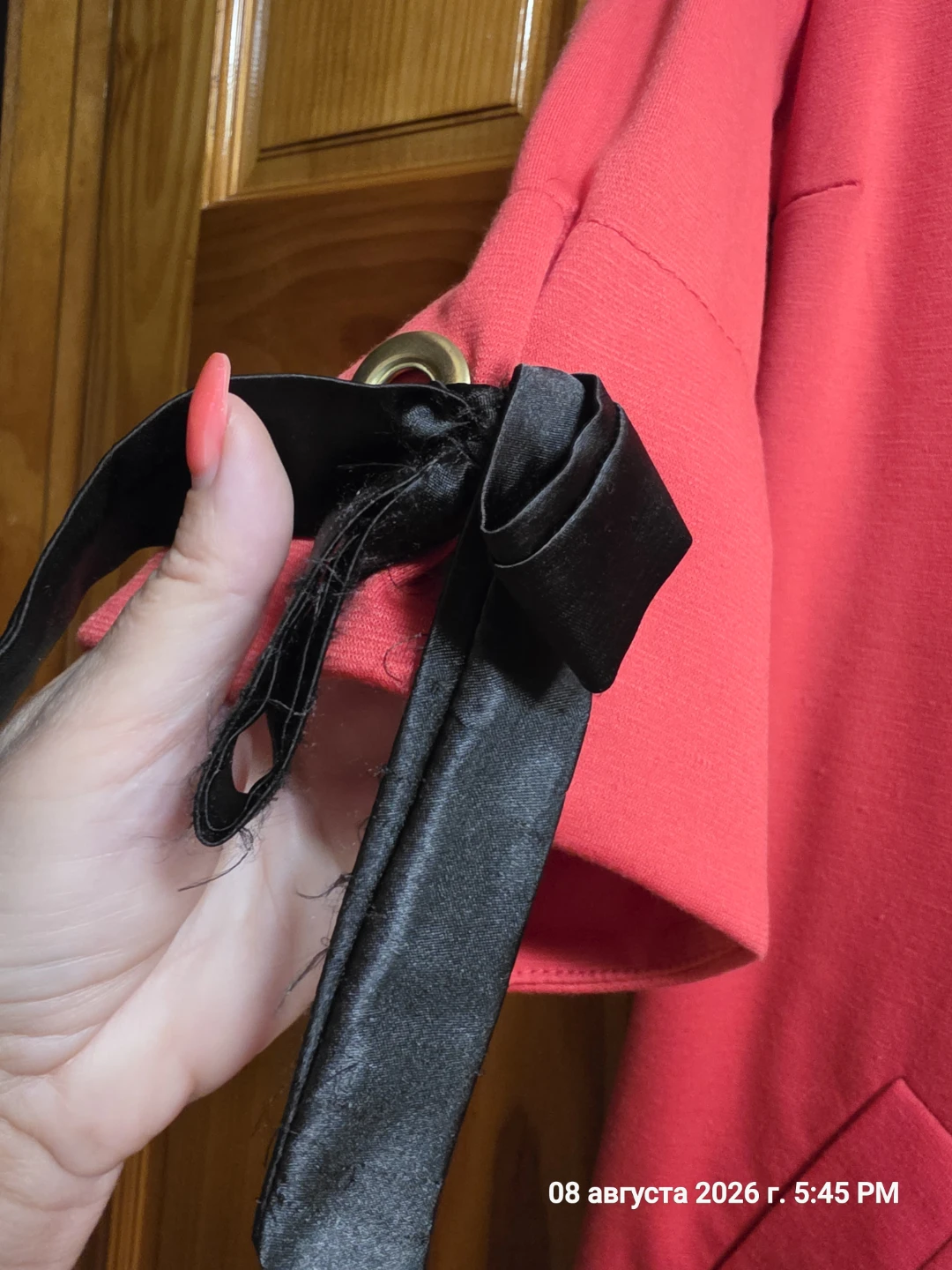 Women's Red Dress with Black Ribbon Details - photo 3