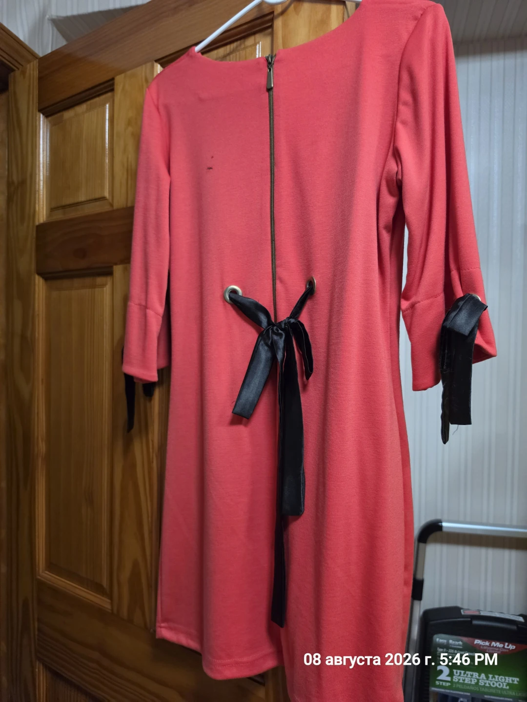 Women's Red Dress with Black Ribbon Details - photo 4