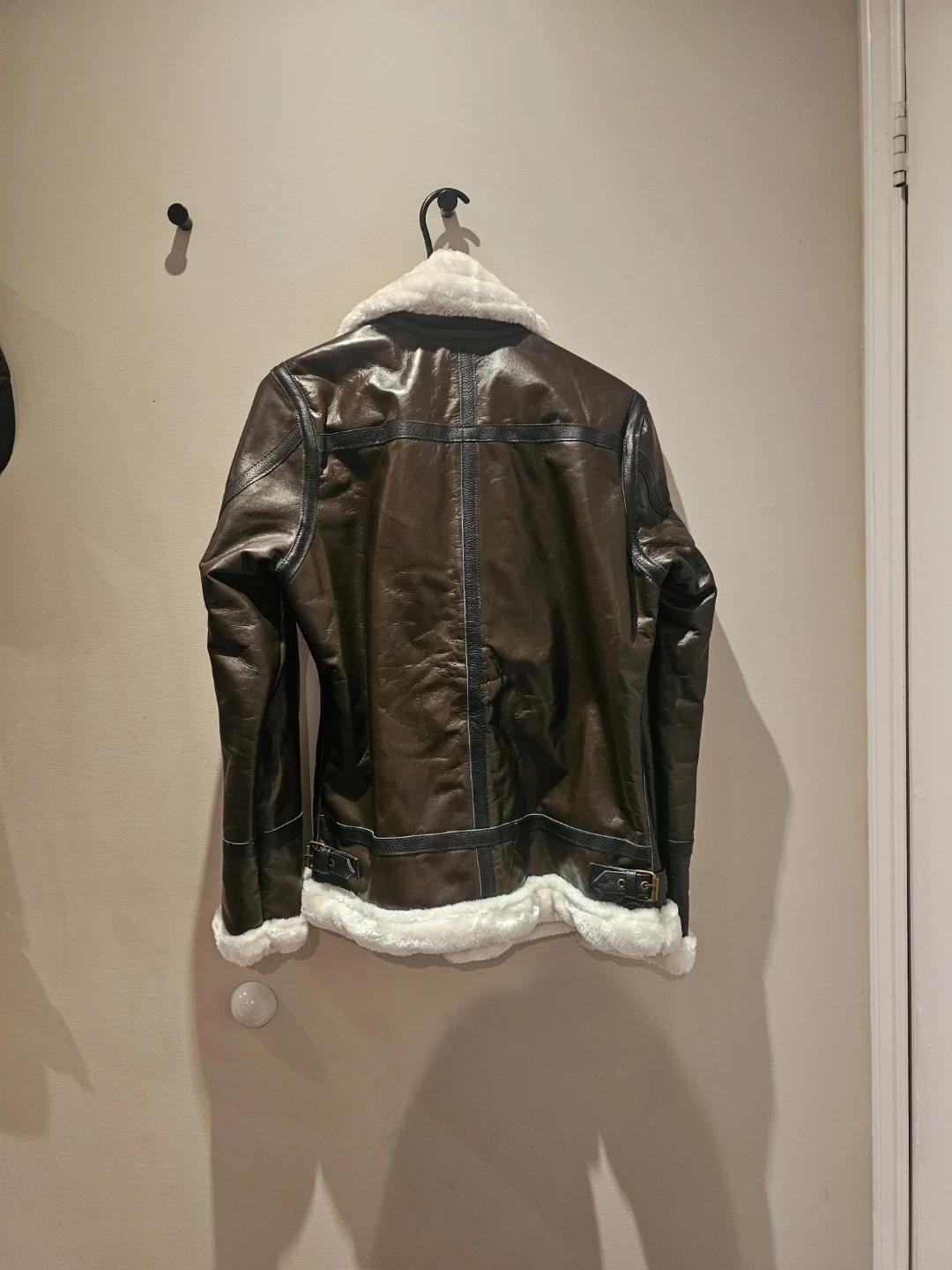 Dark brown faux leather aviator jacket - photo 2