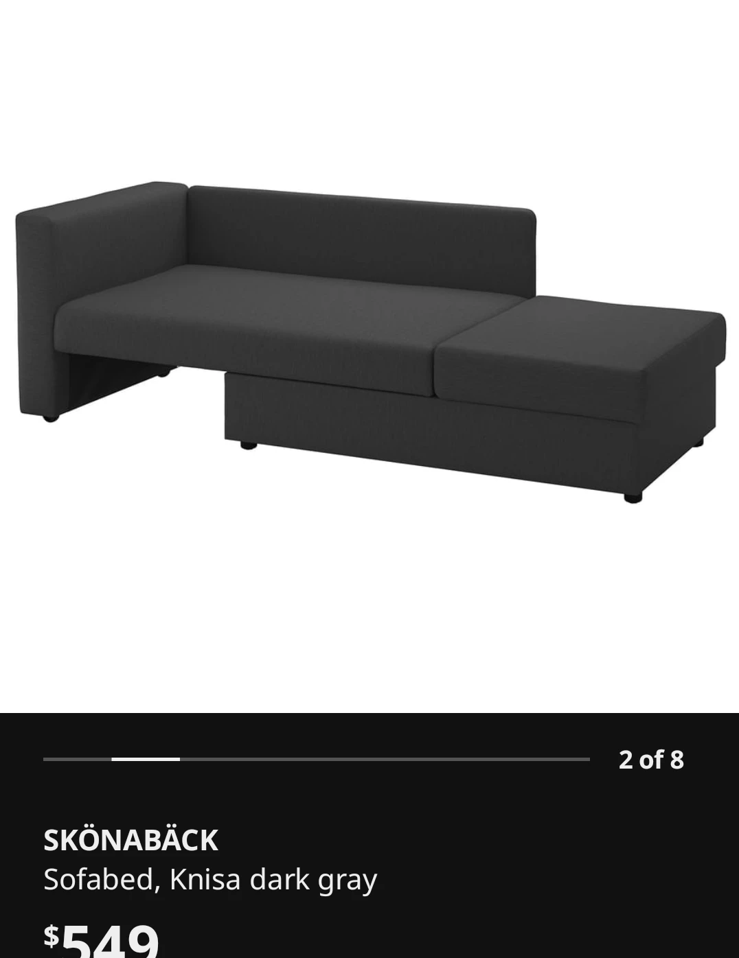 IKEA SKÖNABÄCK Sofa Bed - Knisa Dark Grey - photo 2
