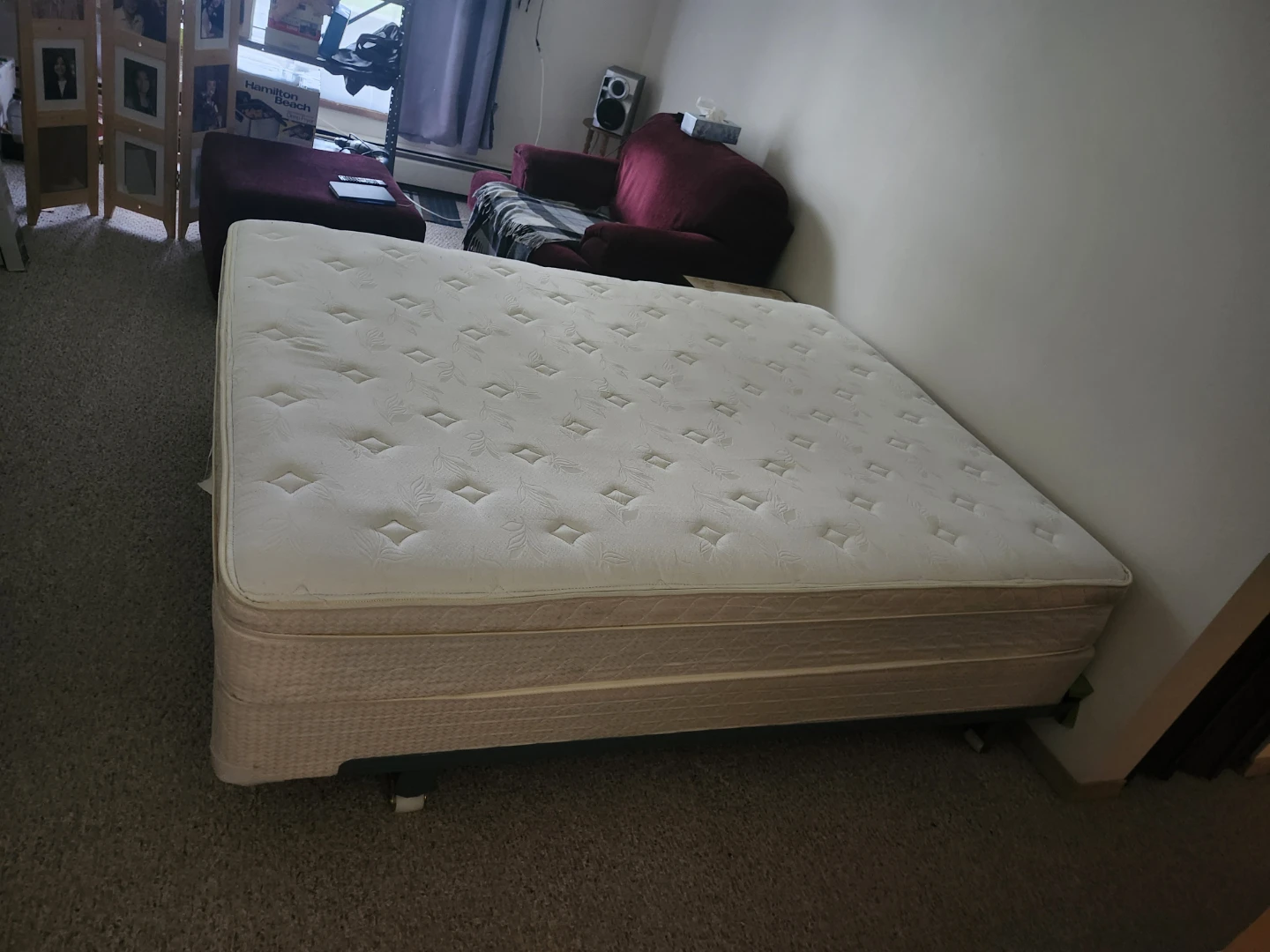 Queen mattress boxspring and metal frame