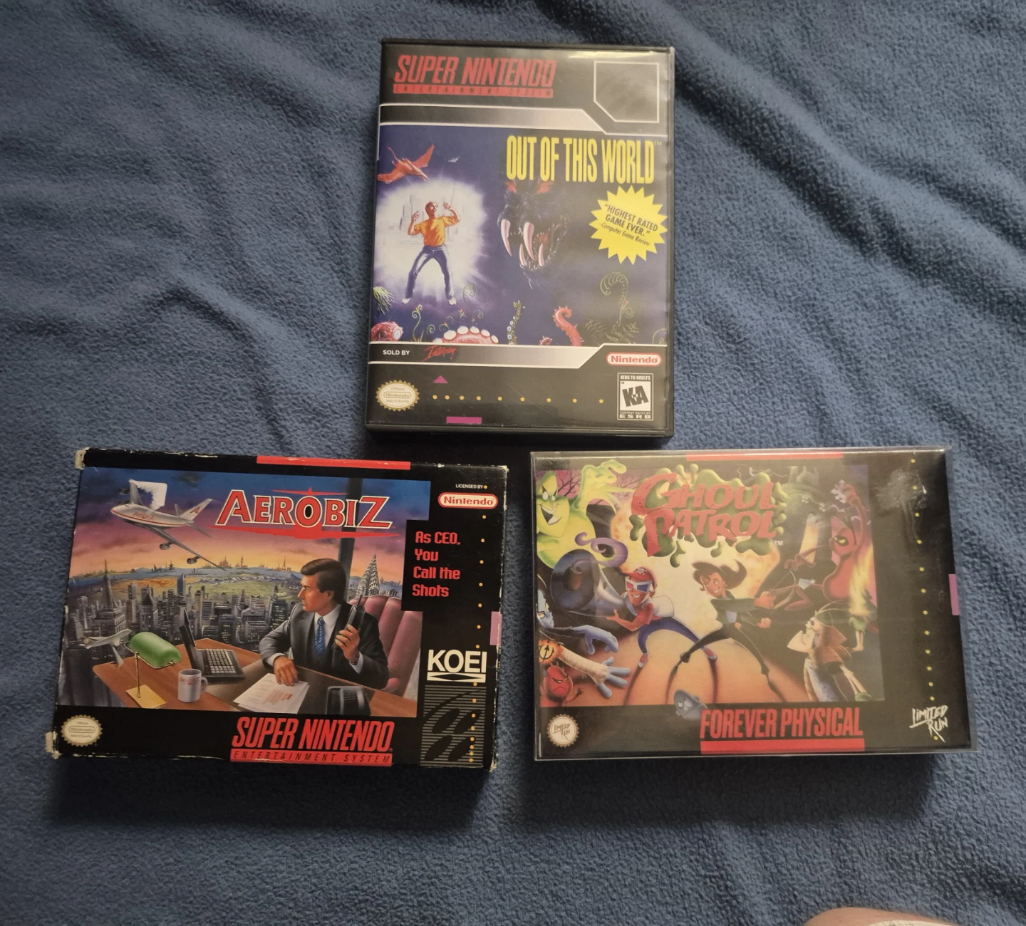 Super Nintendo Games - Aerobiz, Out of This World, Ghoul Patrol
