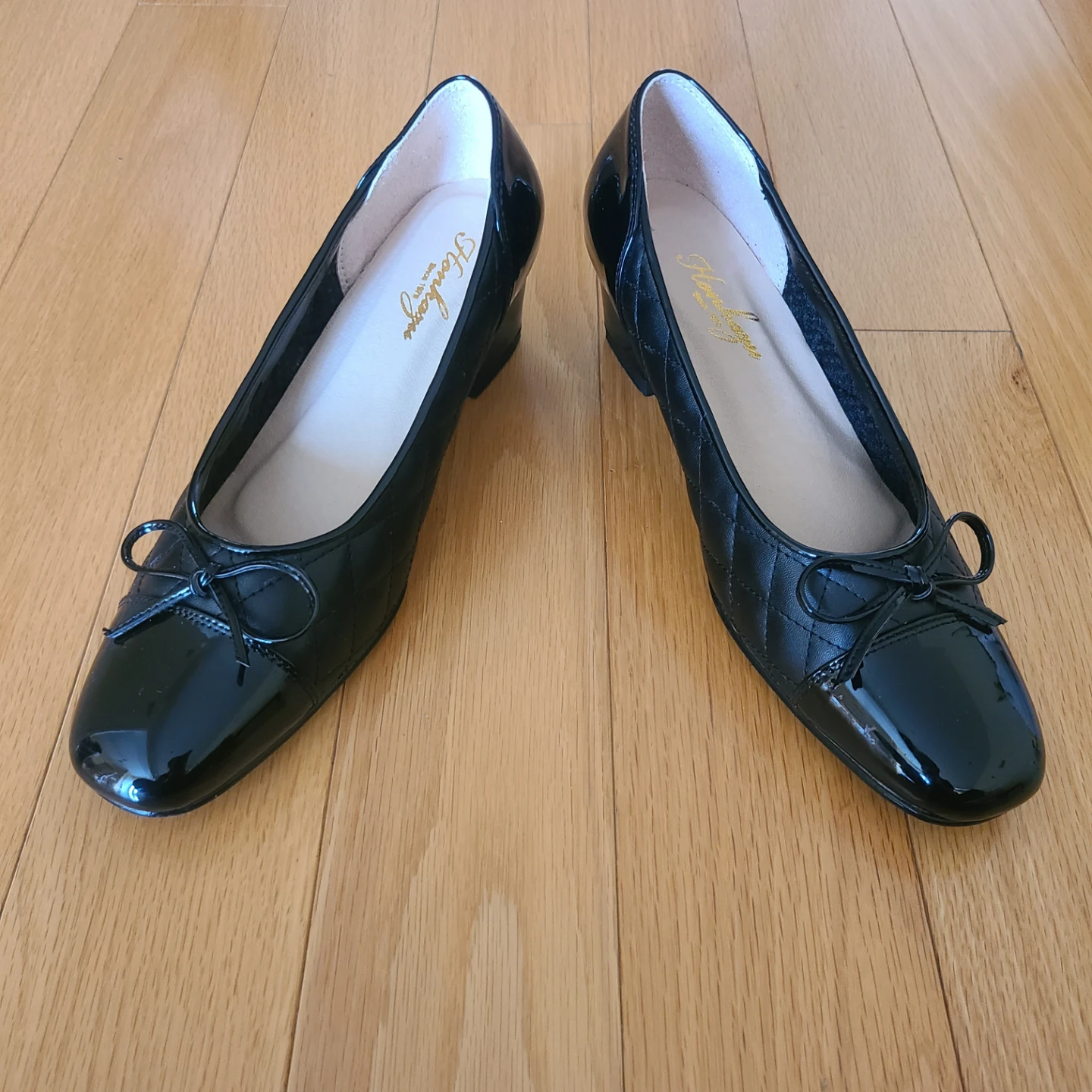 Black Quilted Patent Bow Heels