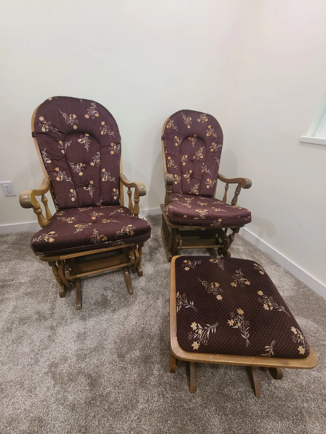 Wooden Rocking Chairs and Ottoman