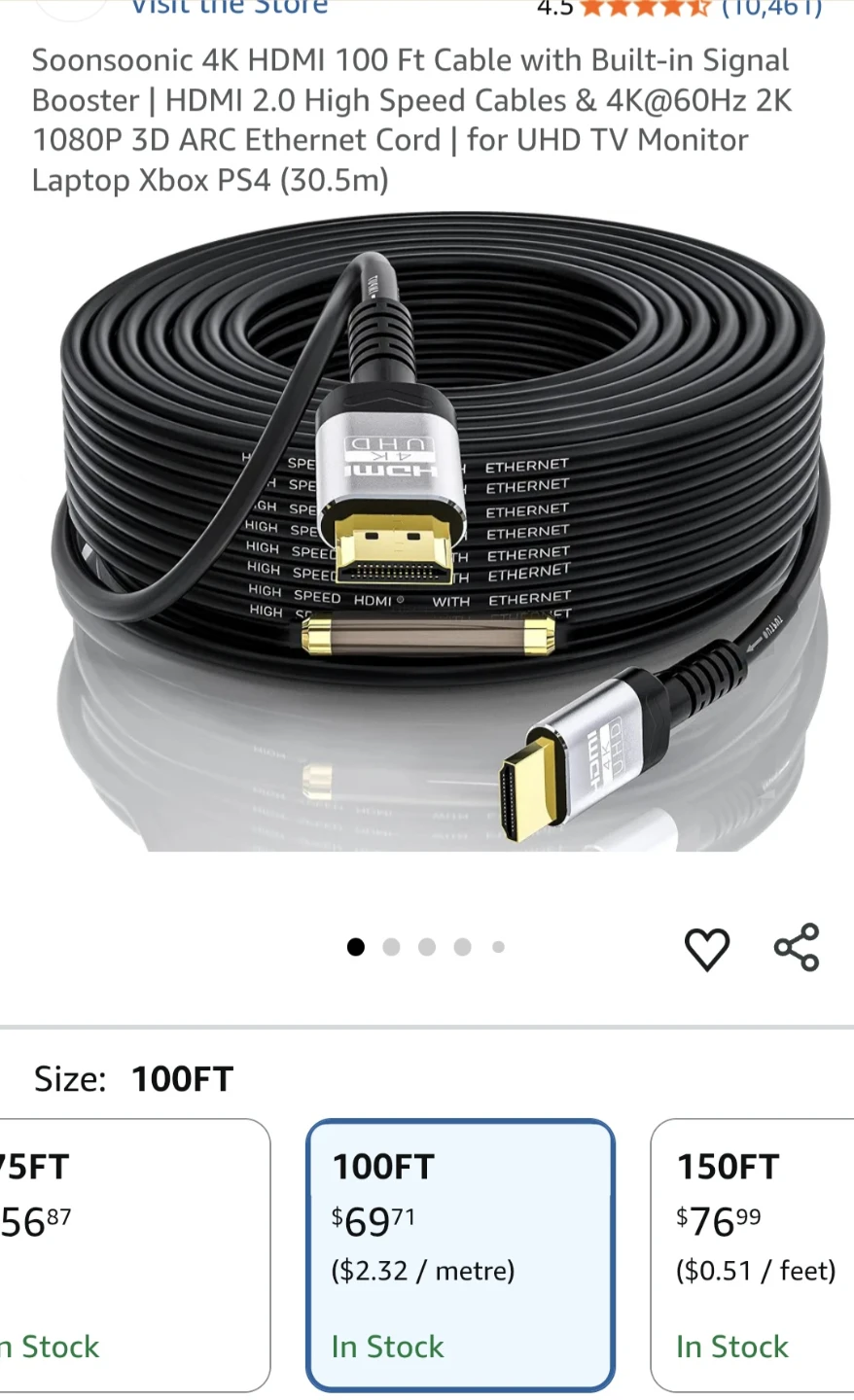 4K HDMI Cable 100 Ft High Speed with Ethernet