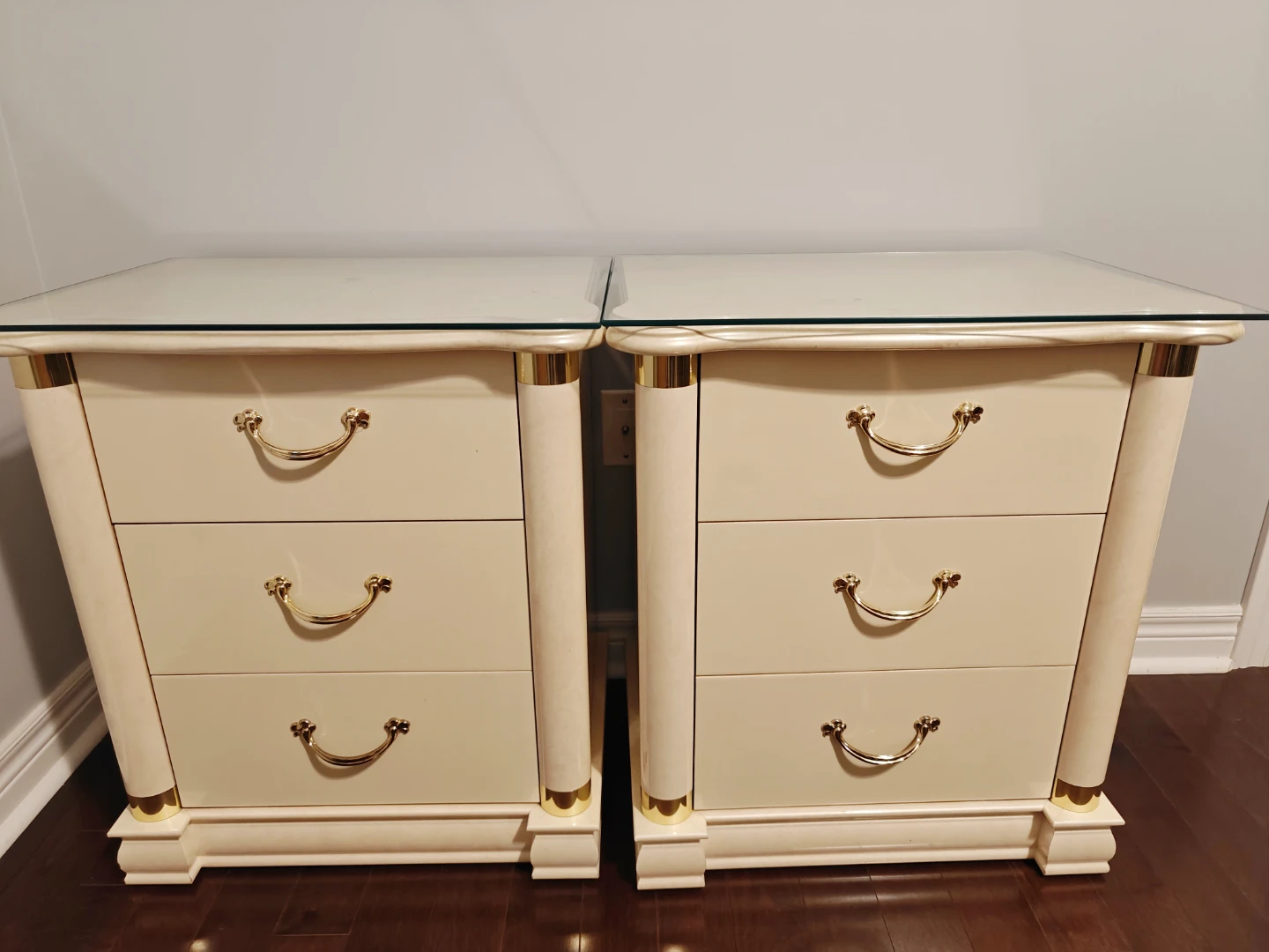 2 pcs Cream and Gold 3-Drawer Nightstand