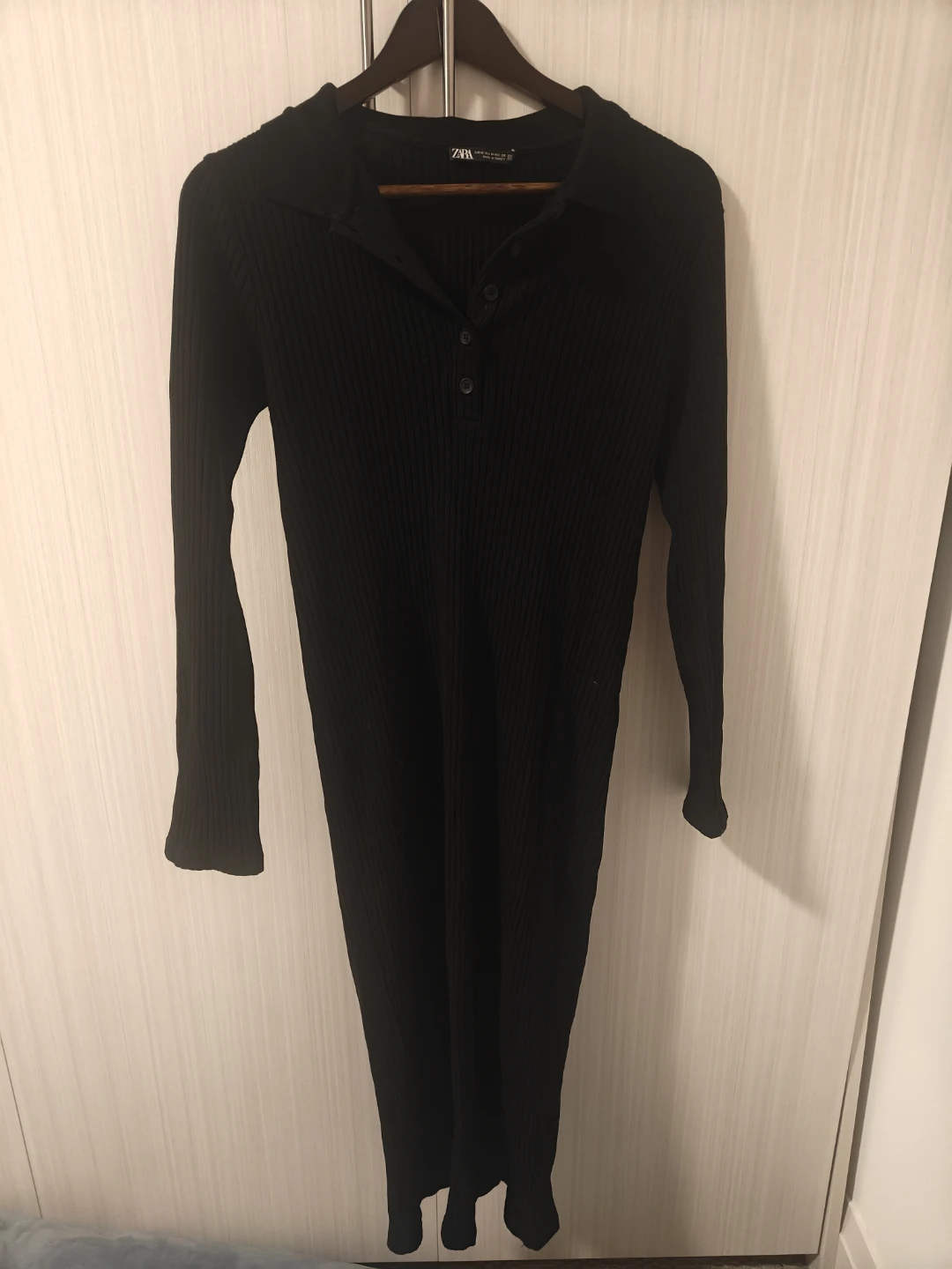 Zara Black Ribbed Long Sleeve Polo Dress - photo 3