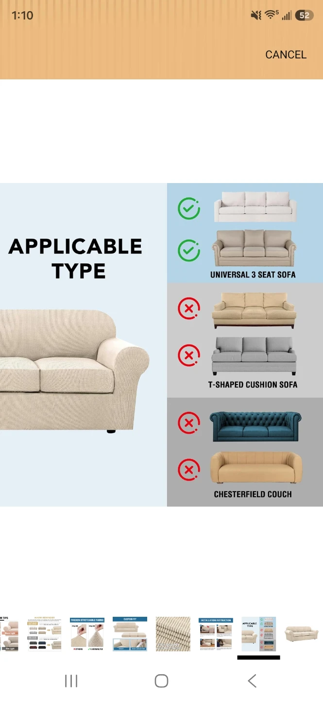 Cream Universal 3-Seat Sofa Slipcover - photo 2