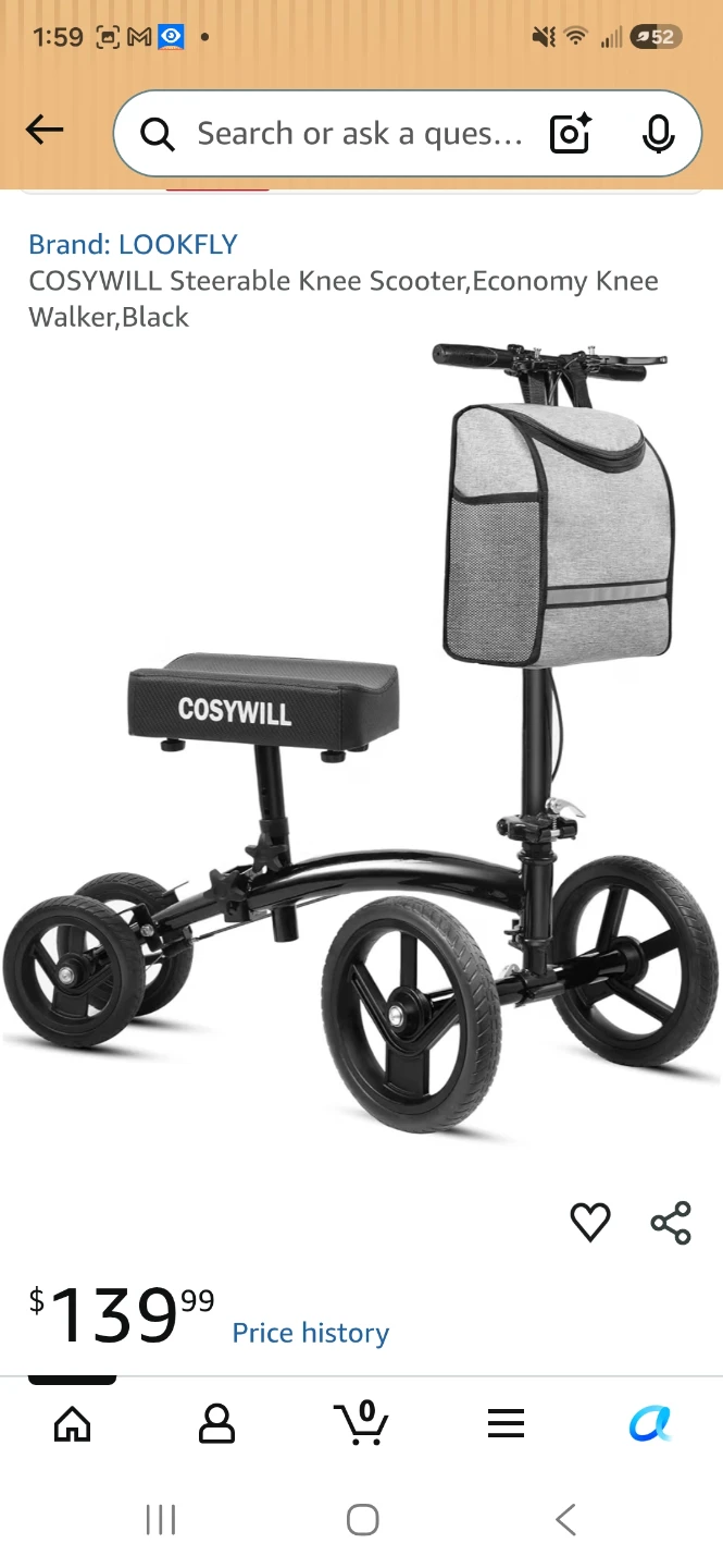 Cosywill Steerable Knee Walker Scooter - Black