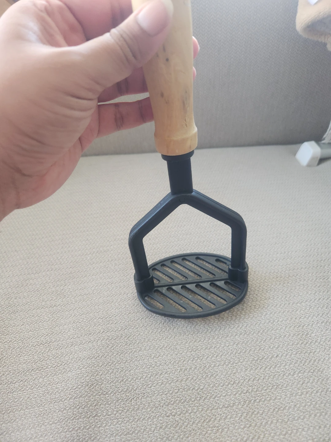 Black Potato Masher with Wooden Handle