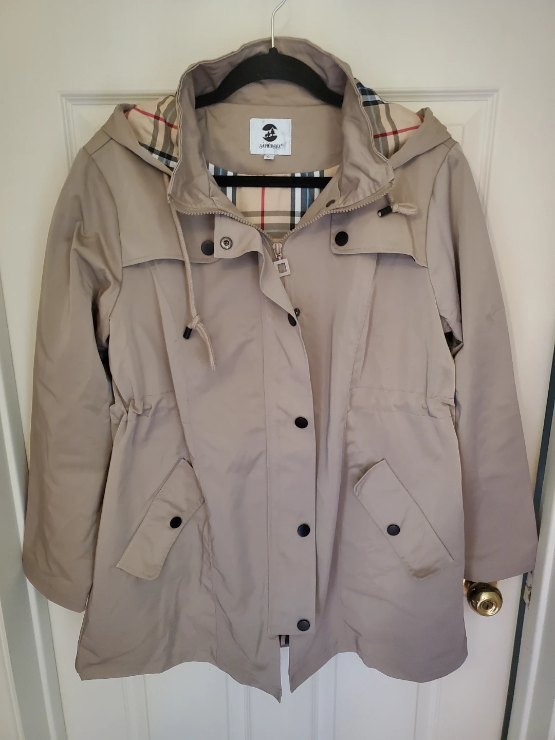 SaphiRose Women's Long Hooded Raincoat Windbreaker...EUC