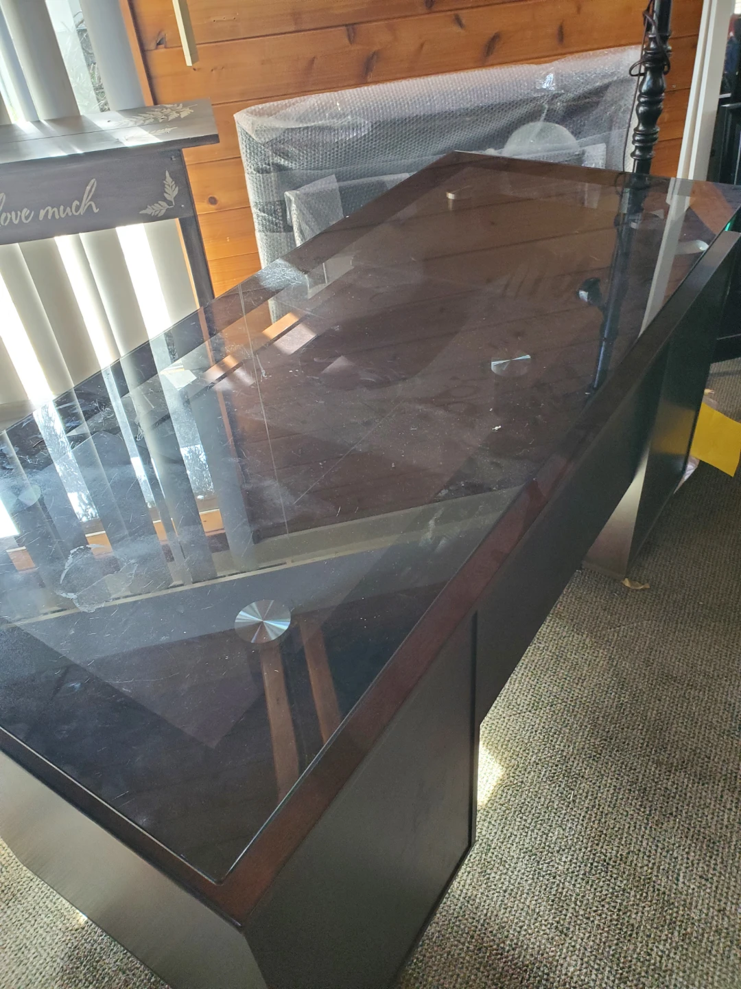 Glass Top Wood Desk with Drawers - photo 2