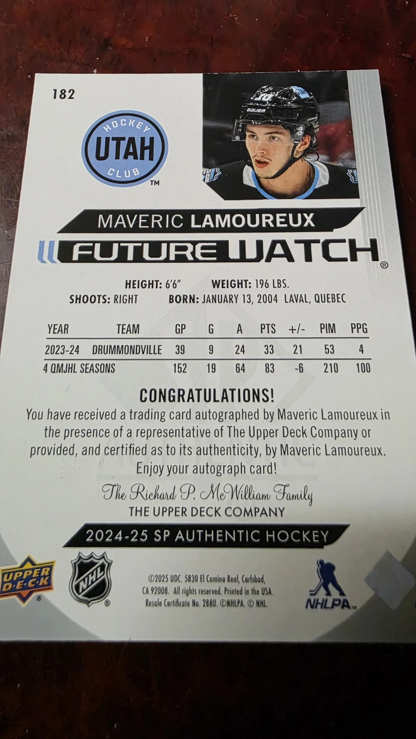 Maveric Lamoureux "Future Watch" Autographed Hockey Card - photo 2