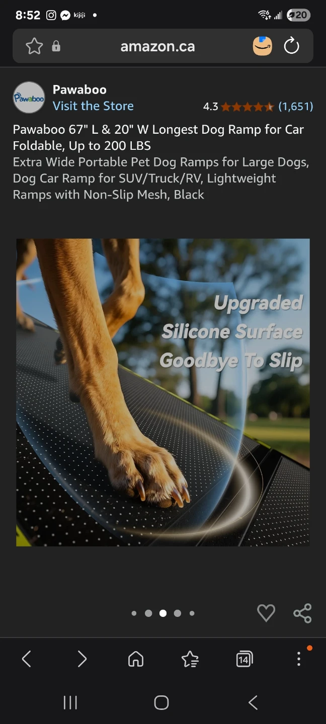 Pawaboo 67" L & 20" W Longest Dog Ramp for Car Foldable, - photo 4