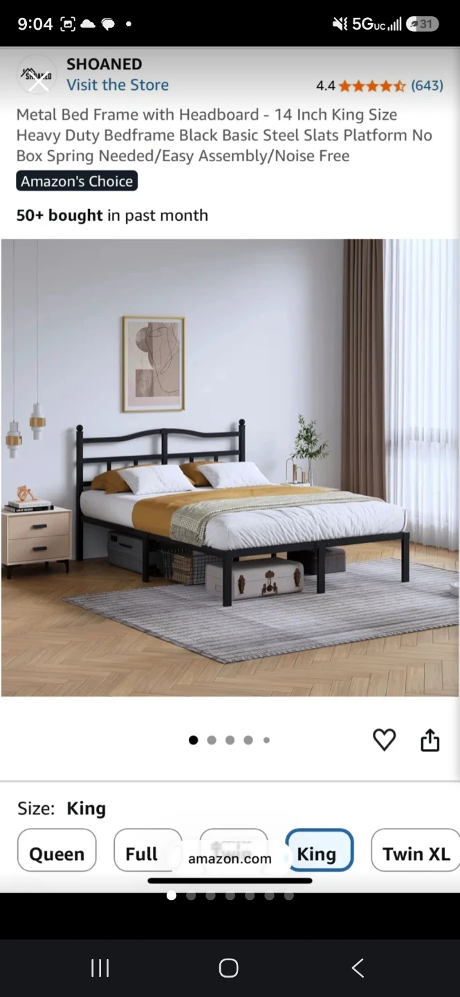 SHOANED Metal Bed Frame with Headboard - King Size