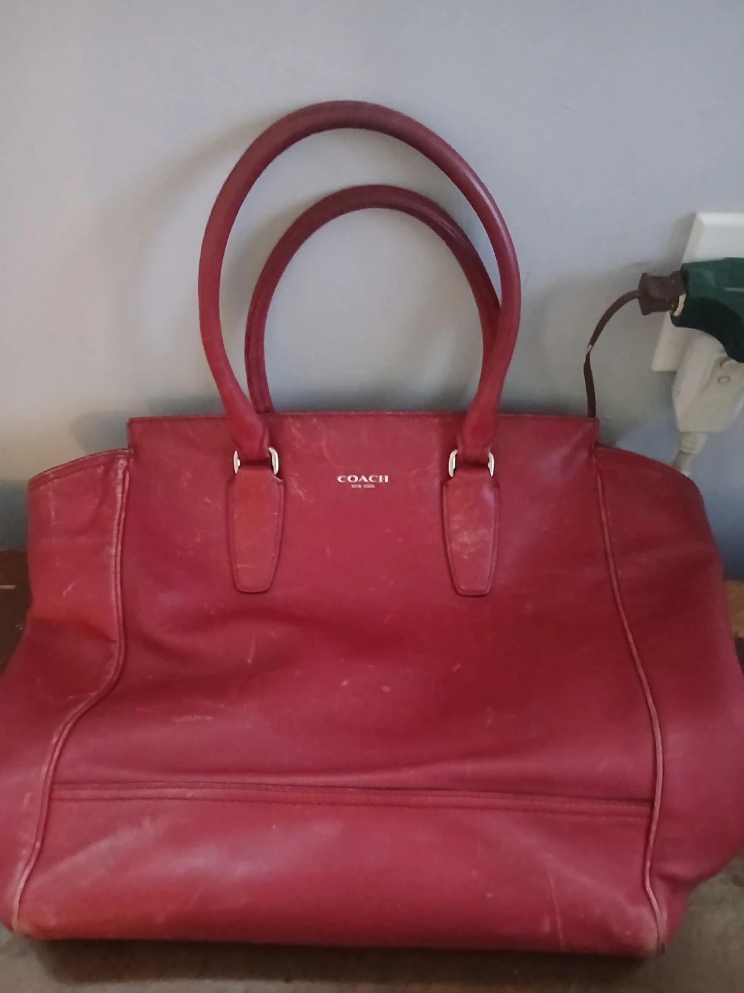 Coach Red Leather Tote Bag