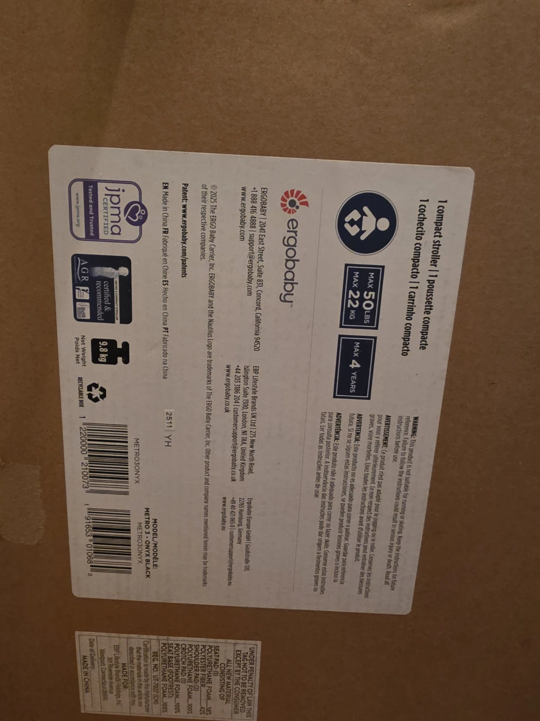 Ergobaby Metro 3 All-in-One Compact Stroller - Onyx Black