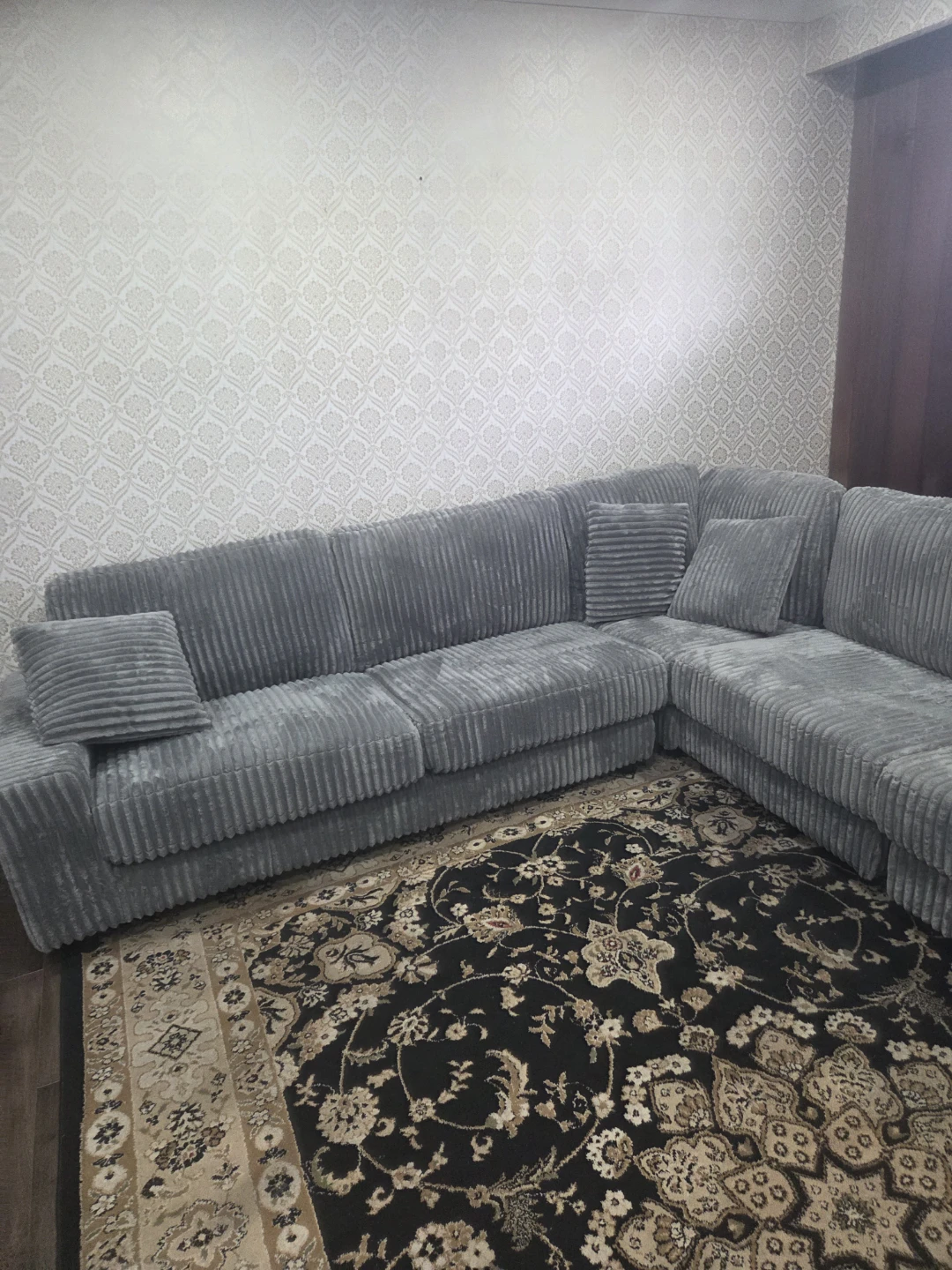 Brand New Grey Corduroy Sectional Sofa  Too Big For Space - photo 4