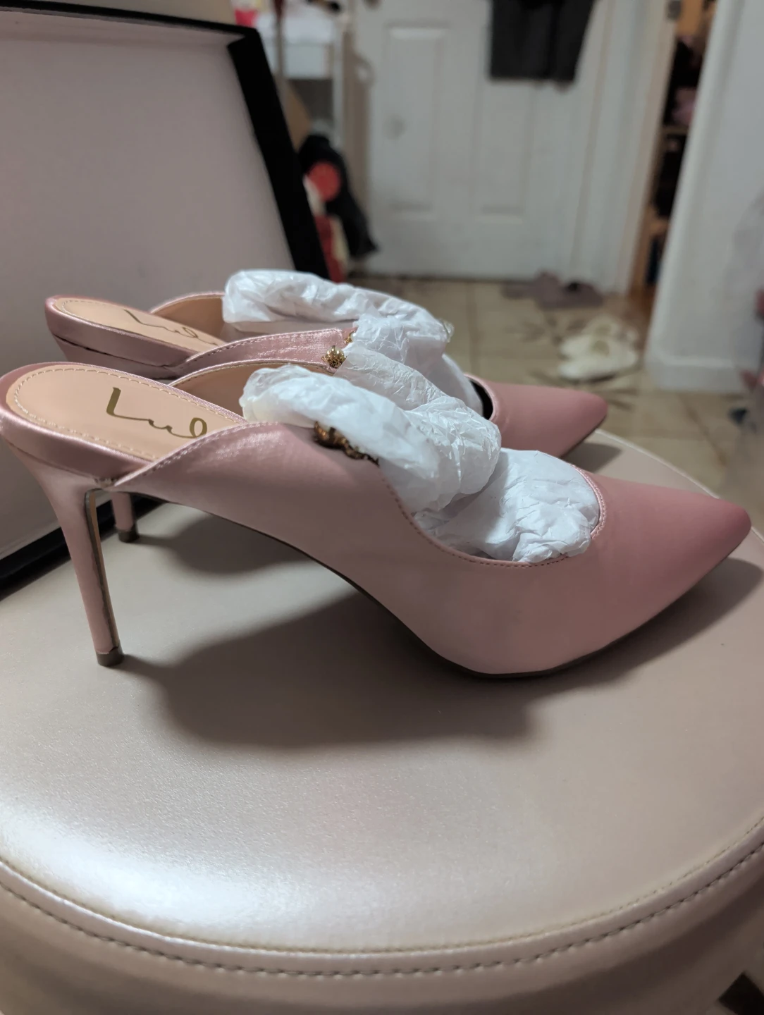 Lulus Pink Satin Mules Heels size 10 high heels - photo 3