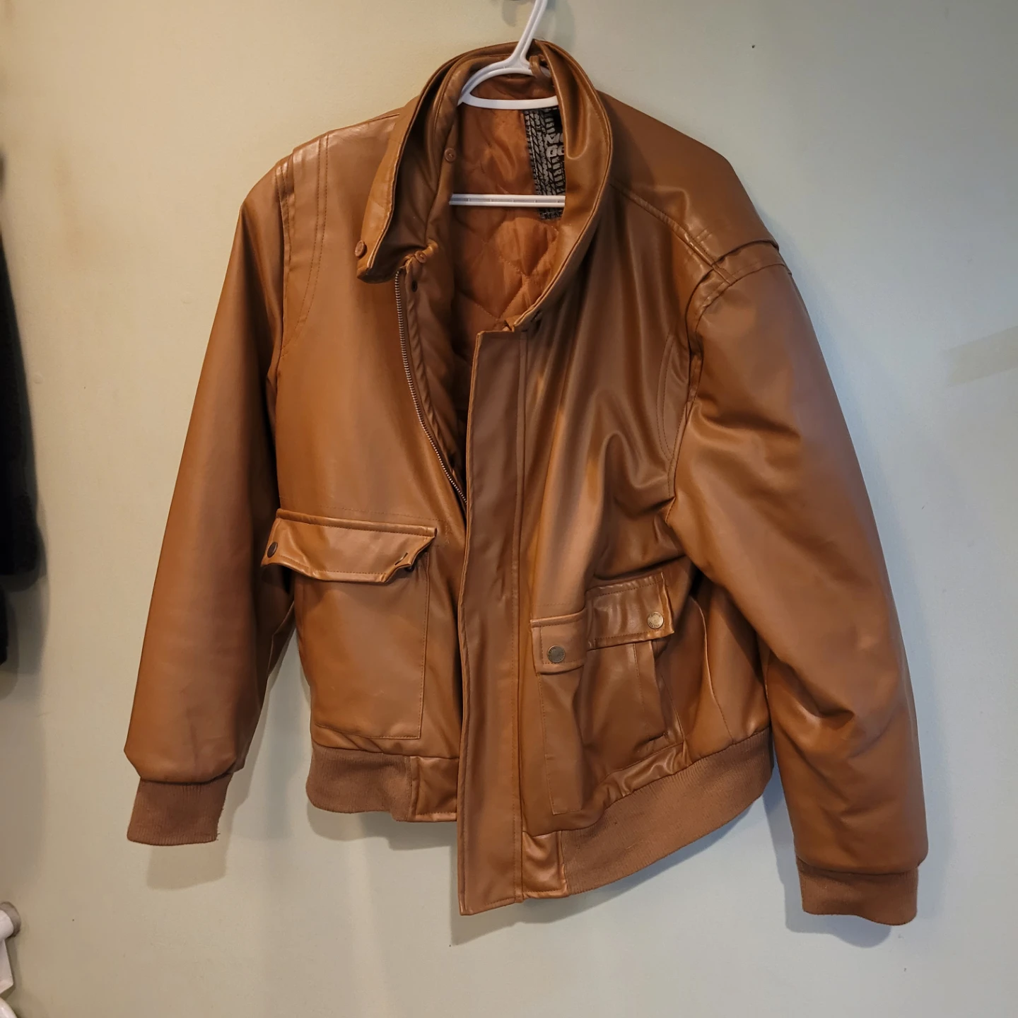 Brown Faux Leather Bomber Jacket