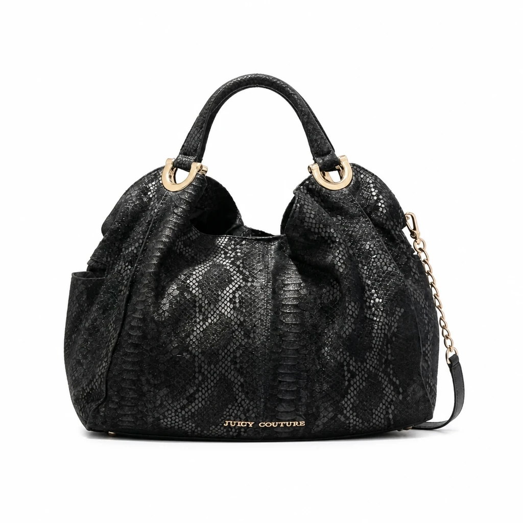 Juicy Couture Black Snakeskin Studded Hobo Bag