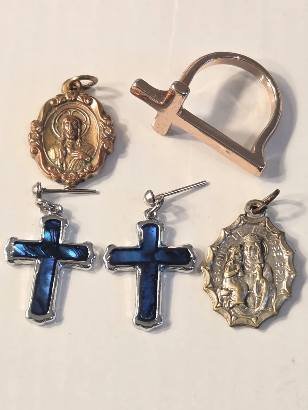 Religious Jewelry Lot - Medals & Cross Earrings