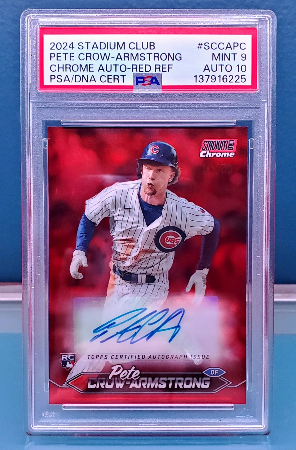 Pete Crow-Armstrong 2024 Stadium Club Red Ref RC Auto/50 PSA 9