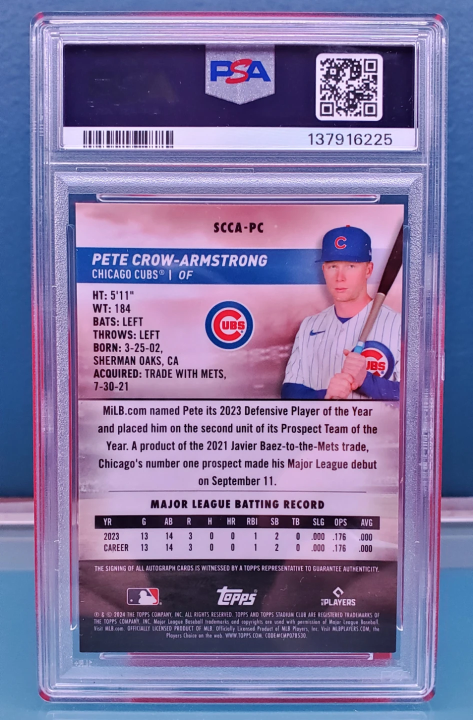 Pete Crow-Armstrong 2024 Stadium Club Red Ref RC Auto/50 PSA 9 - photo 2