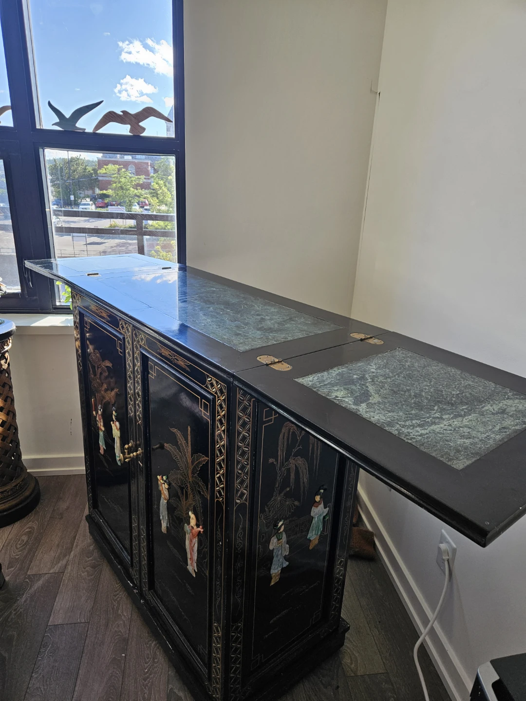 Black Bar Cabinet with Marble Top - photo 2